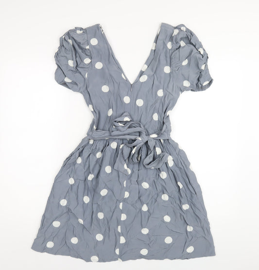 Closet Womens Grey Polka Dot Viscose A-Line Size 10 V-Neck Zip
