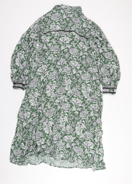 NEXT Womens Green Floral Viscose A-Line Size 14 V-Neck Pullover