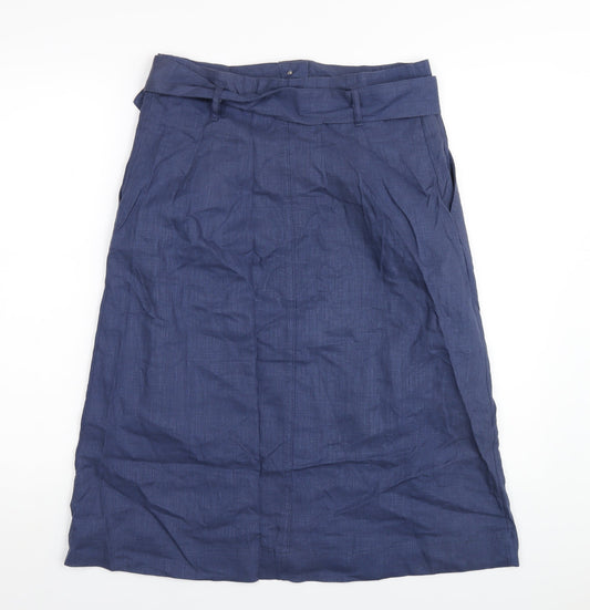 Marks and Spencer Womens Blue Linen A-Line Skirt Size 12 Button