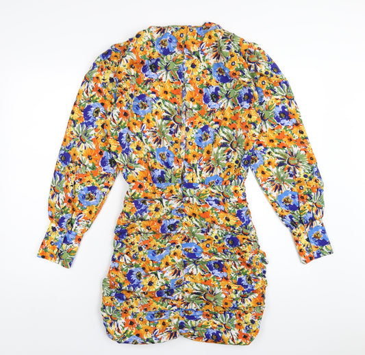 Vera & Lucy Womens Multicoloured Floral Polyester Mini Size S Mock Neck Zip