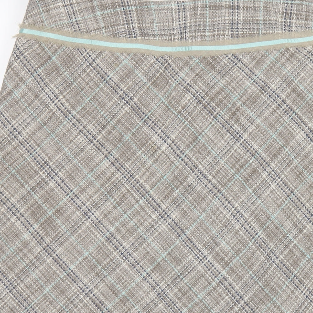 Monsoon Womens Brown Plaid Silk A-Line Skirt Size 16 Zip