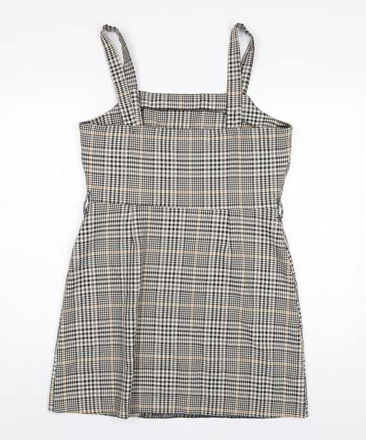 Miss Selfridge Womens Multicoloured Plaid Polyester A-Line Size 14 Square Neck Zip