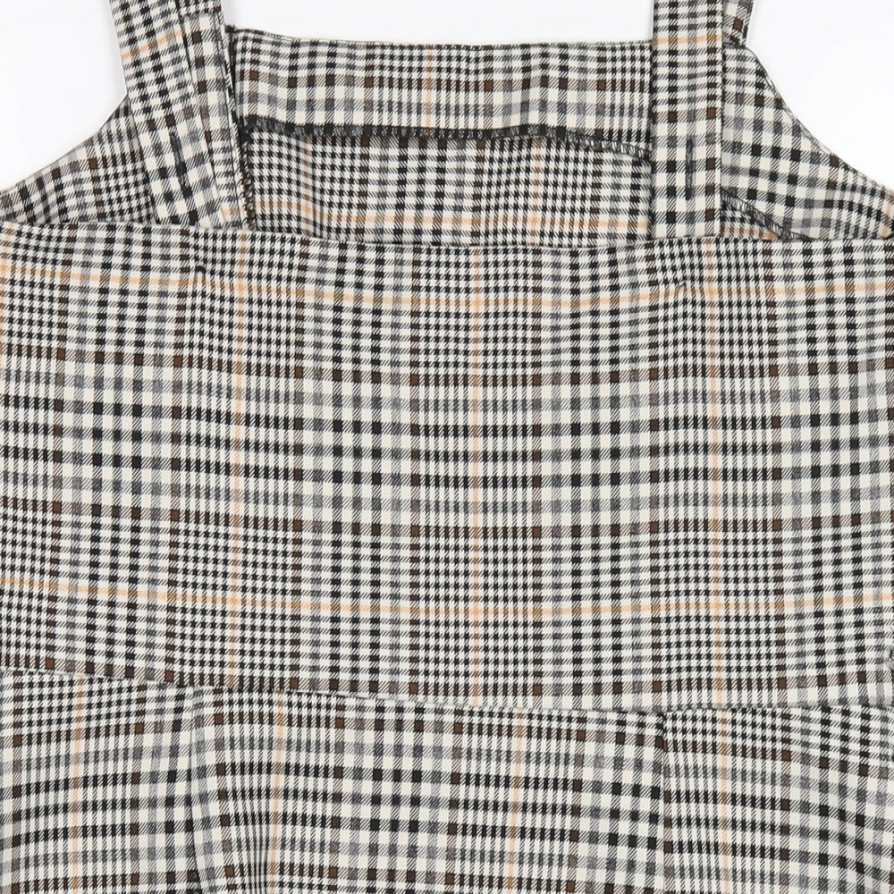 Miss Selfridge Womens Multicoloured Plaid Polyester A-Line Size 14 Square Neck Zip