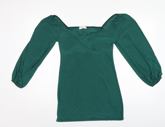 Femme Luxe Womens Green Polyester Bodycon Size 12 Off the Shoulder Pullover