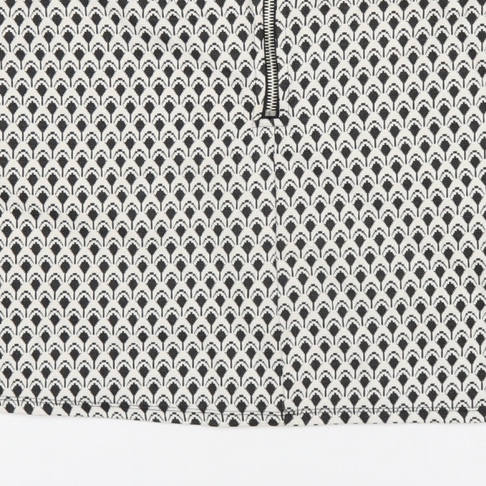 Miss Selfridge Womens White Geometric Polyester A-Line Skirt Size 12 Zip
