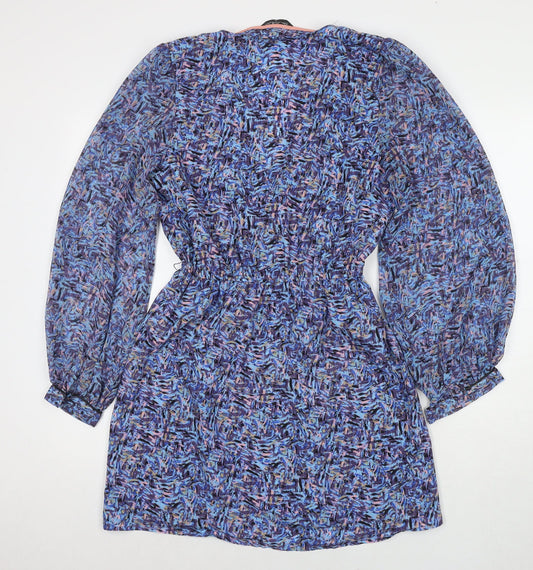 Miss Selfridge Womens Blue Geometric Polyester Fit & Flare Size 10 Round Neck Pullover