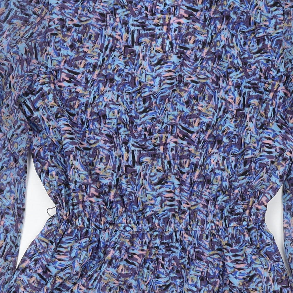 Miss Selfridge Womens Blue Geometric Polyester Fit & Flare Size 10 Round Neck Pullover