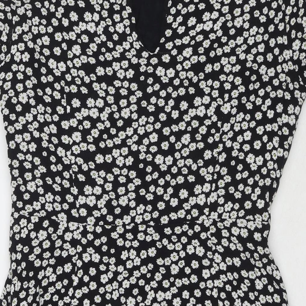 Jack Wills Womens Black Floral Viscose Fit & Flare Size 10 Round Neck Pullover