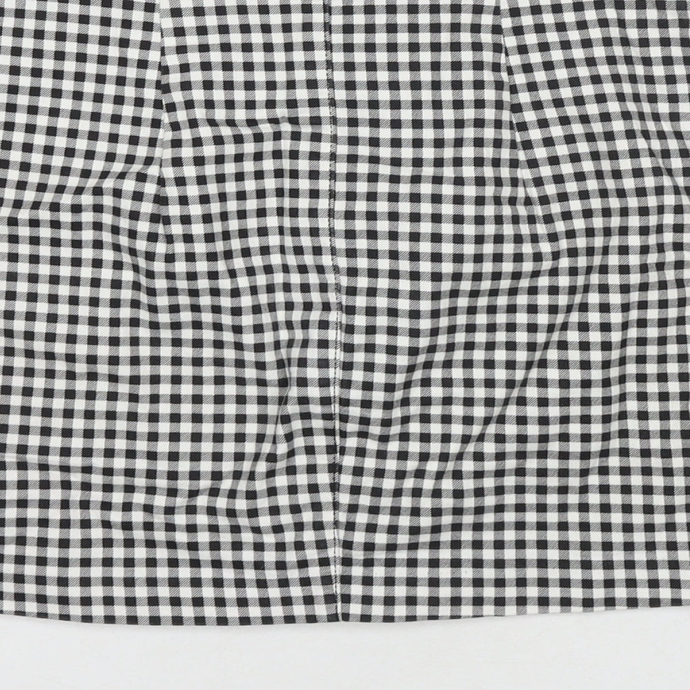H&M Womens Black Check Cotton A-Line Skirt Size 8 Button