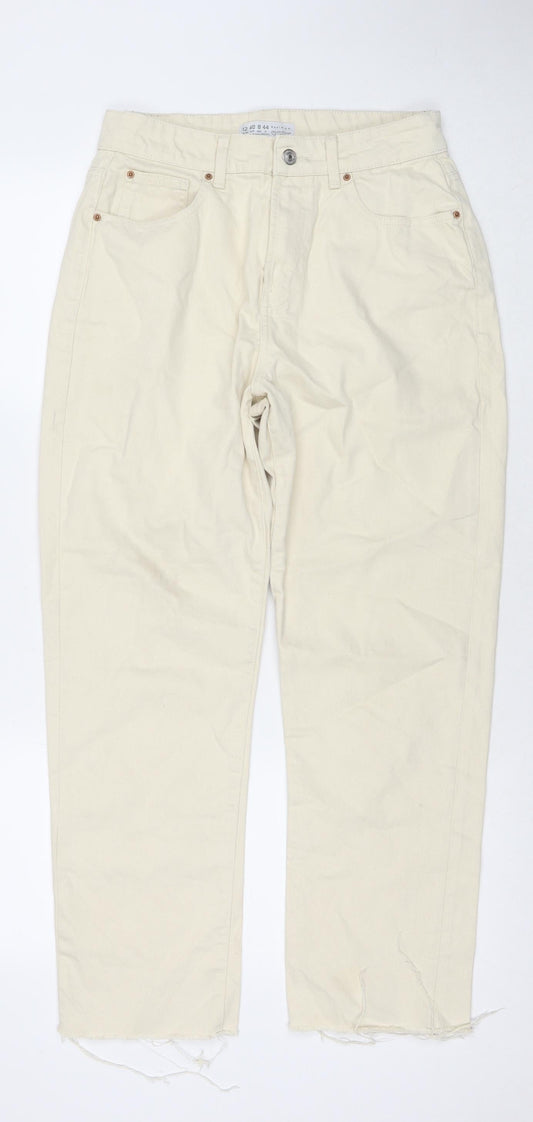 Additional front view of Denim & Co. women’s ivory cotton cropped jeans, size UK 12, 27-inch leg regular zip