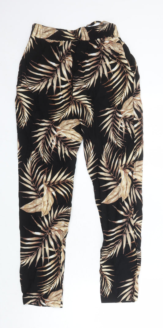 New Look Womens Multicoloured Geometric Viscose Carrot Trousers Size 6 L26 in Regular Tie - Elasticated Waist