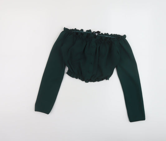 Womens UK Size 6 New Look Green Cropped Blouse