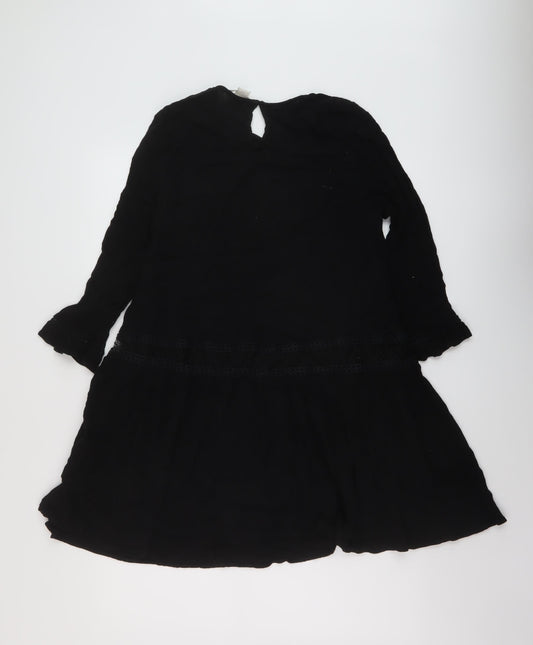 H&M Womens Black Viscose A-Line Size 8 Round Neck Button