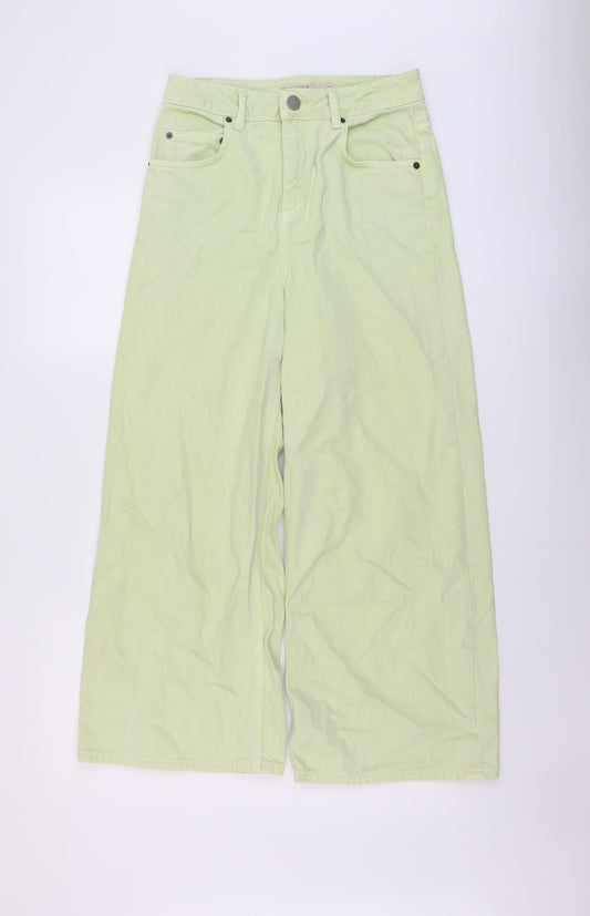 Additional front view of ASOS women’s green cotton wide-leg jeans, size UK 26, in, 25-inch leg regular button