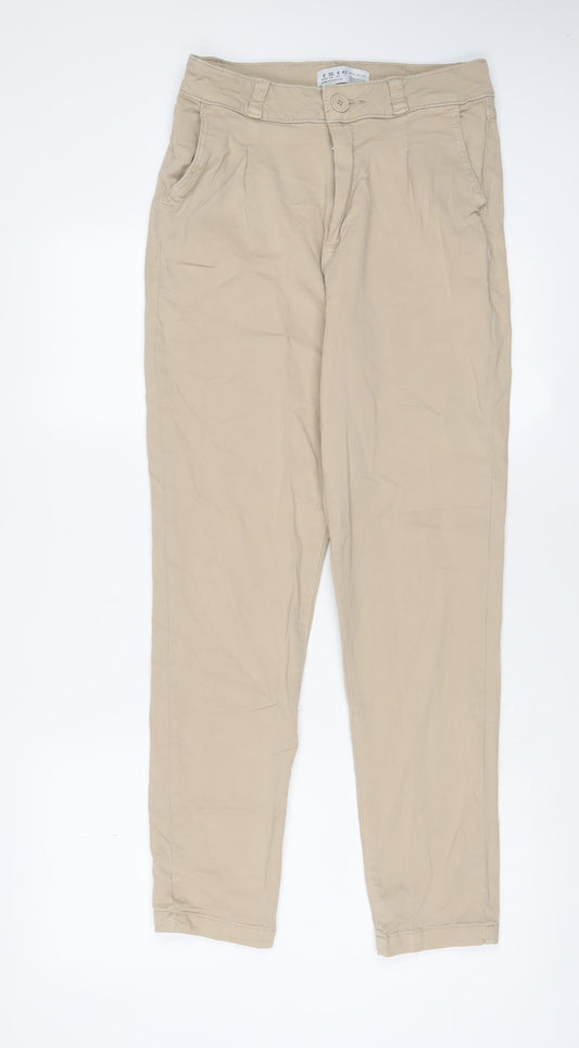 Additional front view of Denim & Co. women’s beige cotton skinny jeans, size UK 8, 30-inch leg regular zip