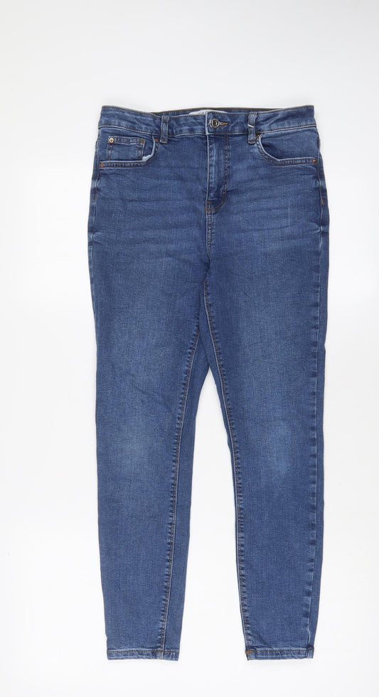 Additional front view of Denim & Co. women’s blue cotton skinny jeans, size UK 12, 26-inch leg regular zip