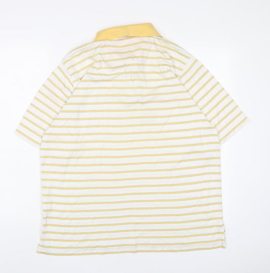 Ashworth Mens Yellow Striped Polyester Polo Size M Collared Button