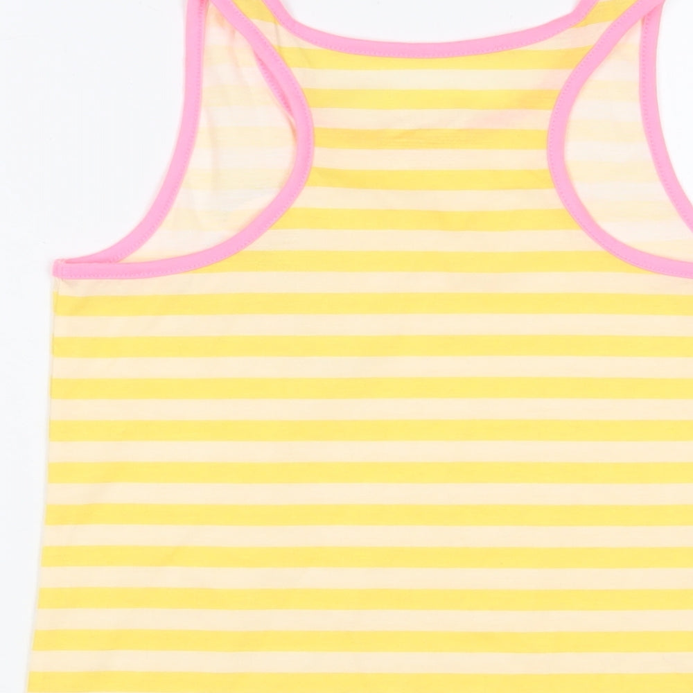 Cat & Jack Girls Yellow Striped Cotton Basic Tank Size 14 Years Scoop Neck Pullover - Rainbows
