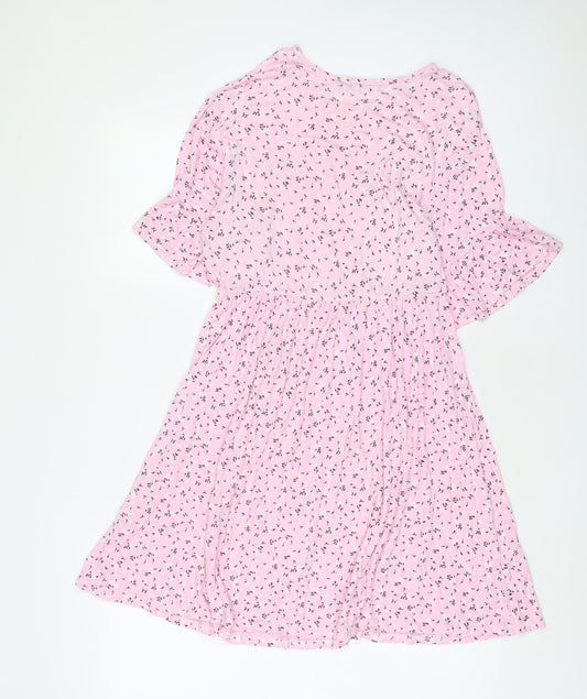 Boohoo Womens Pink Floral Viscose A-Line Size 8 Crew Neck Pullover