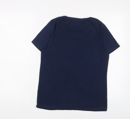 Bonmarché Womens Blue Polyester Basic T-Shirt Size M Crew Neck - Keyhole neck, Embroidered
