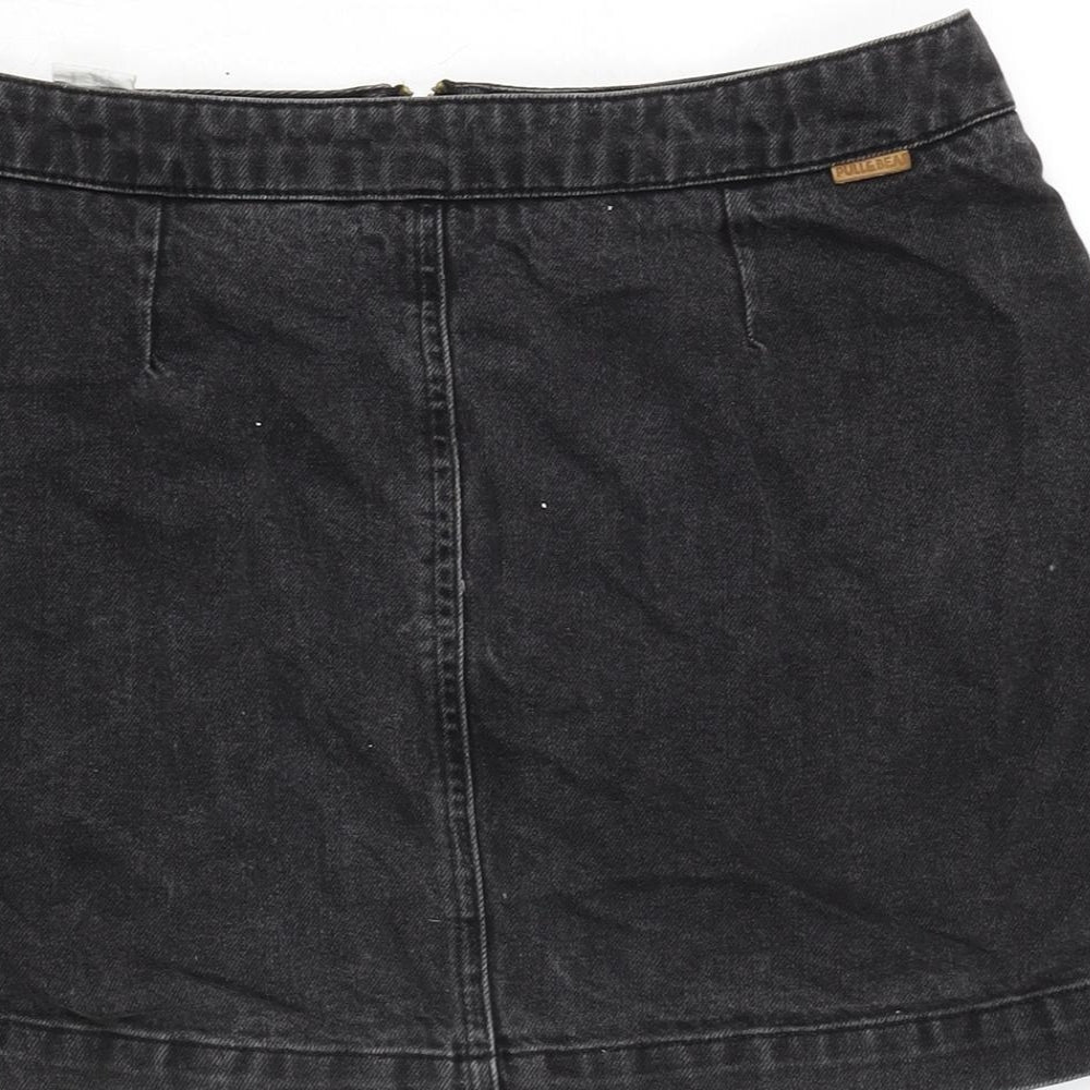 Pull&Bear Womens Grey Cotton A-Line Skirt Size L Zip