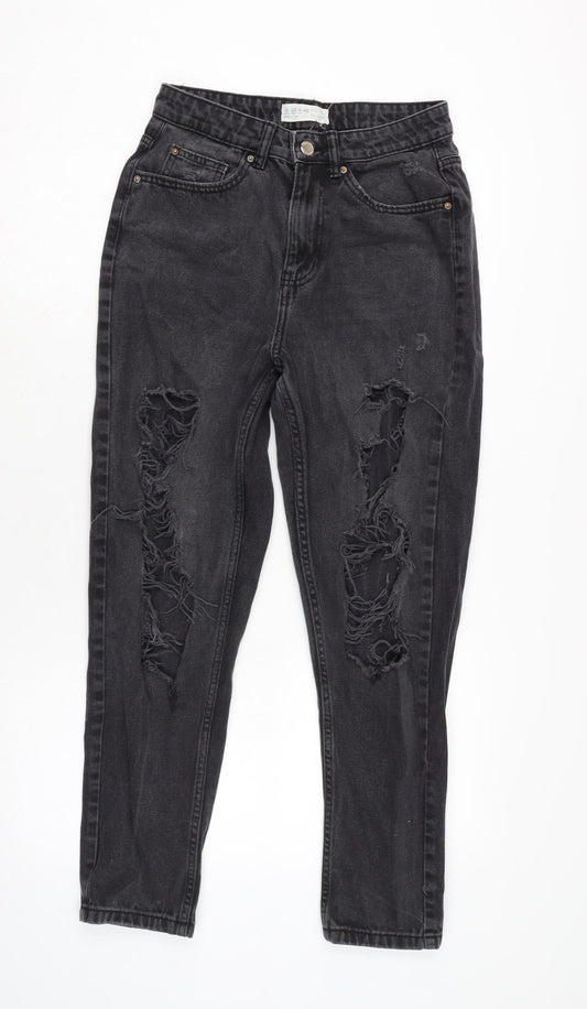 Additional front view of Denim & Co. women’s green cotton straight jeans, size UK 8, 27-inch leg regular zip