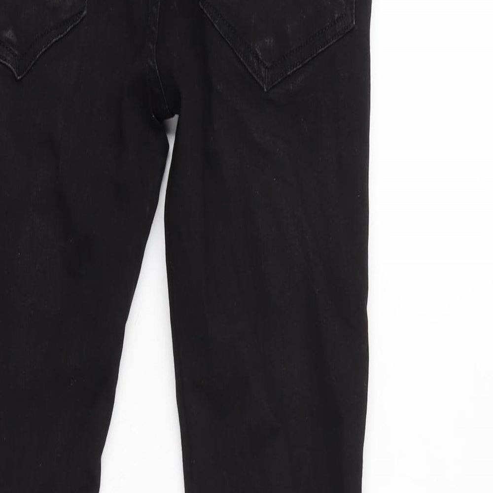 Glorious Gangster Mens Black Cotton Blend Tapered Jeans Size 28 in L28 in Regular Button - Striped detail to sides.
