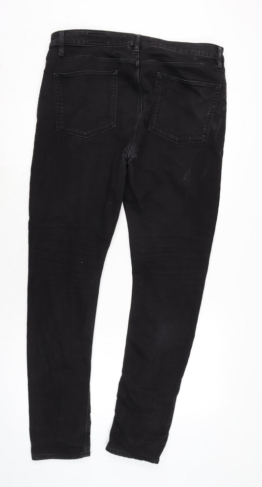 ASOS Mens Black Cotton Blend Straight Jeans Size 38 in L32 in Regular Zip