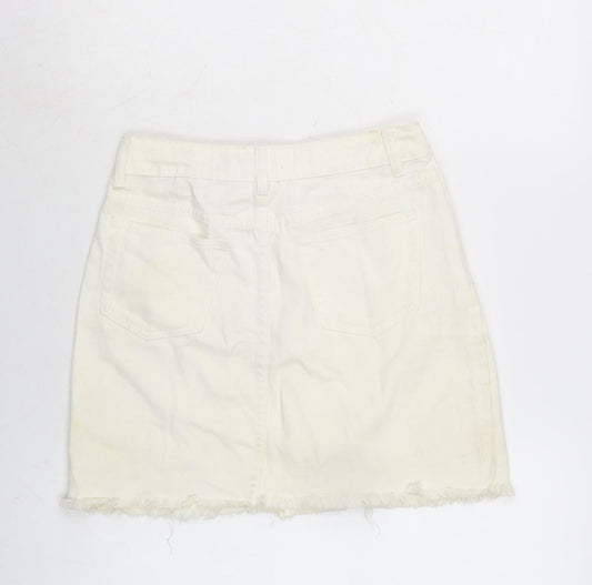 Boohoo Womens Ivory Cotton A-Line Skirt Size 10 Zip