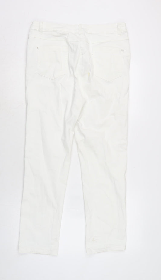M&Co Womens White Cotton Blend Straight Jeans Size 12 L27.5 in Regular Zip