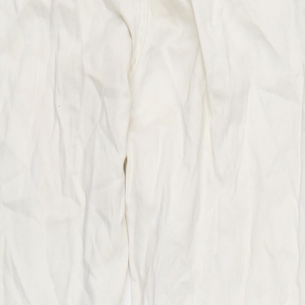 Denim & Co. Womens Ivory Cotton Blend Wide-Leg Jeans Size 14 L30 in Regular Zip