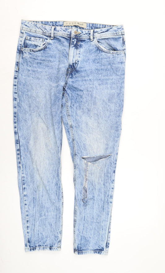 Additional front view of Denim & Co. women’s blue cotton straight jeans, size UK 14, 28.5-inch leg regular zip