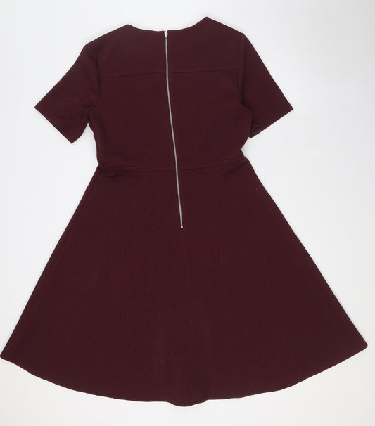 Debenhams Womens Red Polyester A-Line Size 12 Round Neck Zip