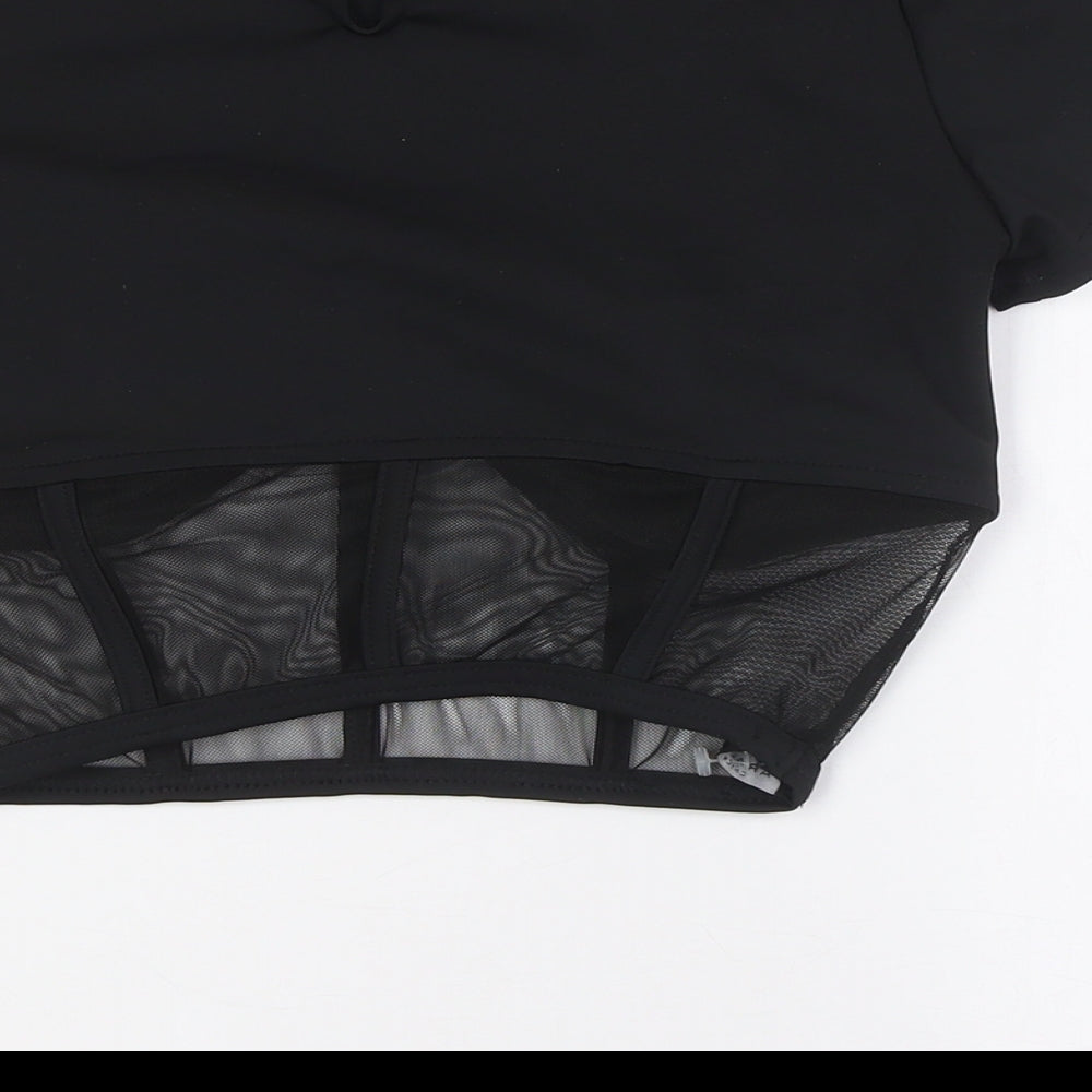 Paradise Chick Womens Black Polyester Basic Blouse Size S Round Neck - Sheer Waist