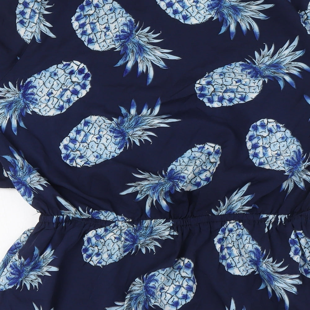 Boohoo Womens Blue Polyester A-Line Size 16 V-Neck - Pinapples