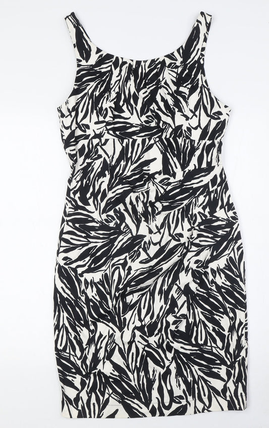 Additional front view of Wallis women’s black cotton pencil dress, size UK 10, scoop neck zip