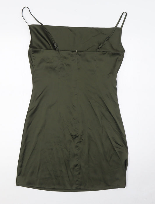 Stradivarius Womens Green Polyester A-Line Size M Square Neck