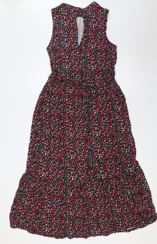 Dorothy Perkins Womens Multicoloured Floral Viscose A-Line Size 12 Mock Neck Button - Belted