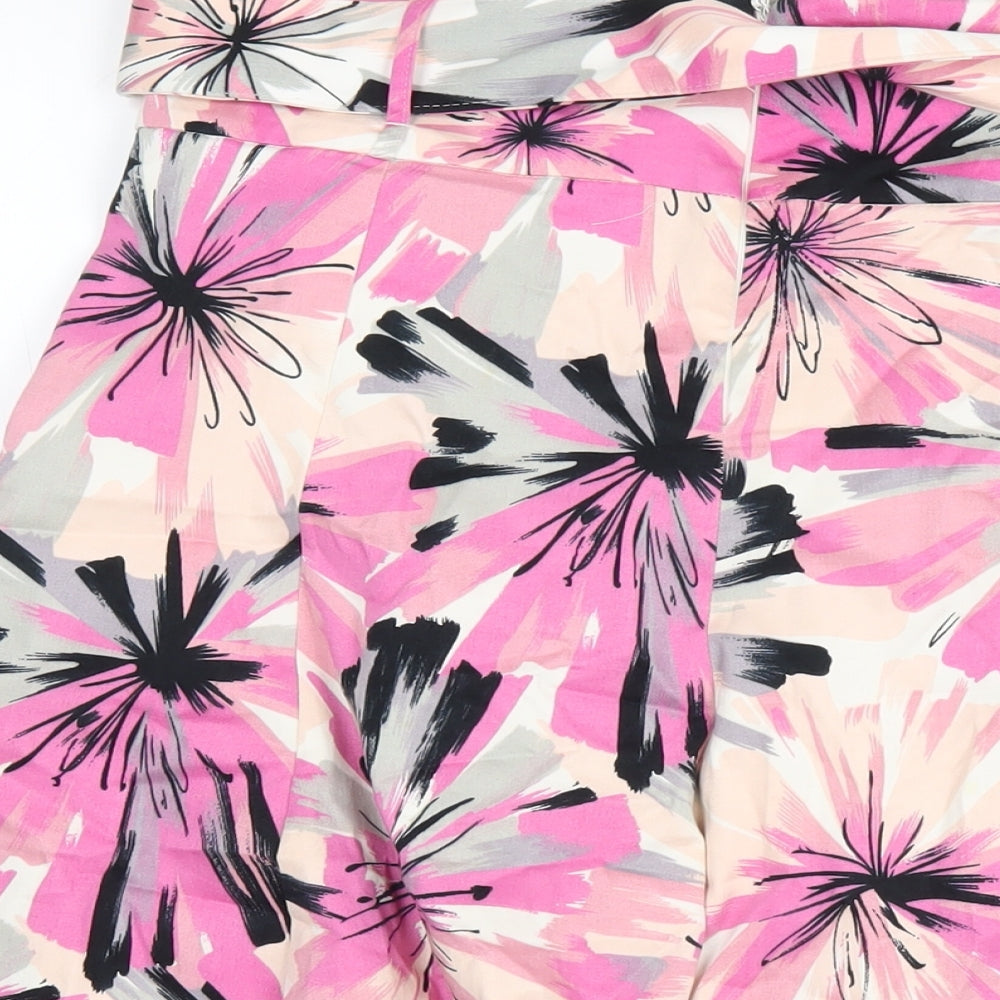 Debenhams Womens Pink Geometric Cotton A-Line Skirt Size 12 Zip