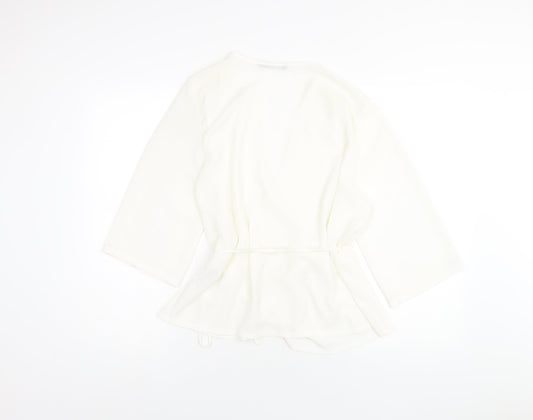 Boohoo Womens White Polyester Wrap Blouse Size 14 V-Neck