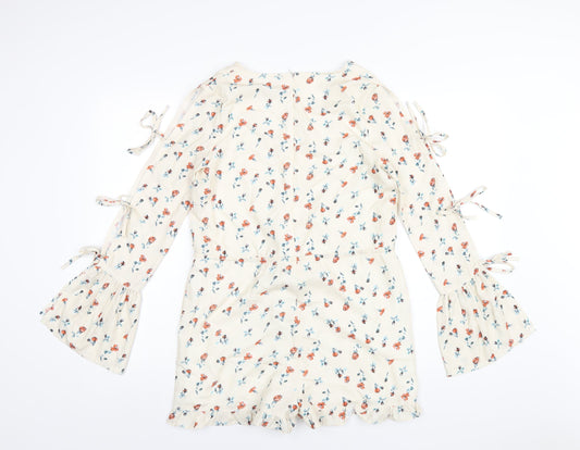 PRETTYLITTLETHING Womens Ivory Floral Polyester Playsuit One-Piece Size 4 Zip
