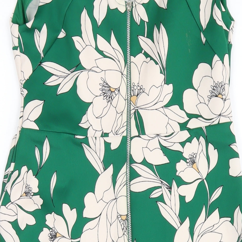 Dorothy Perkins Womens Green Floral Polyester Pencil Dress Size 10 Round Neck Zip
