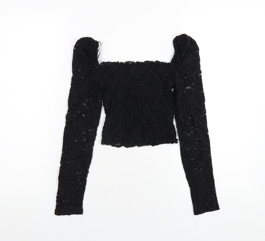 Womens UK Size 6 Topshop Black Cropped T-Shirt
