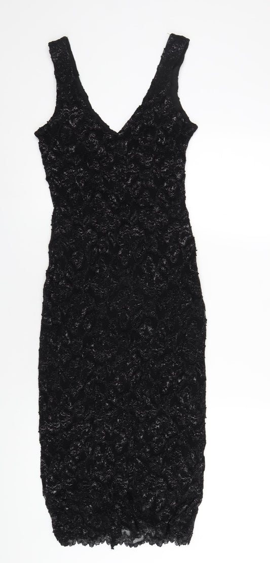 Additional front view of Principles women’s black nylon bodycon, size UK 12, v-neck pullover
