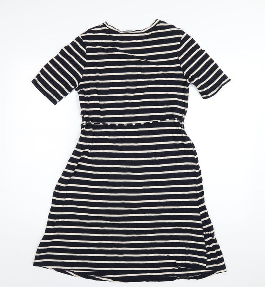 H&M Womens Blue Striped Cotton A-Line Size S Round Neck Pullover
