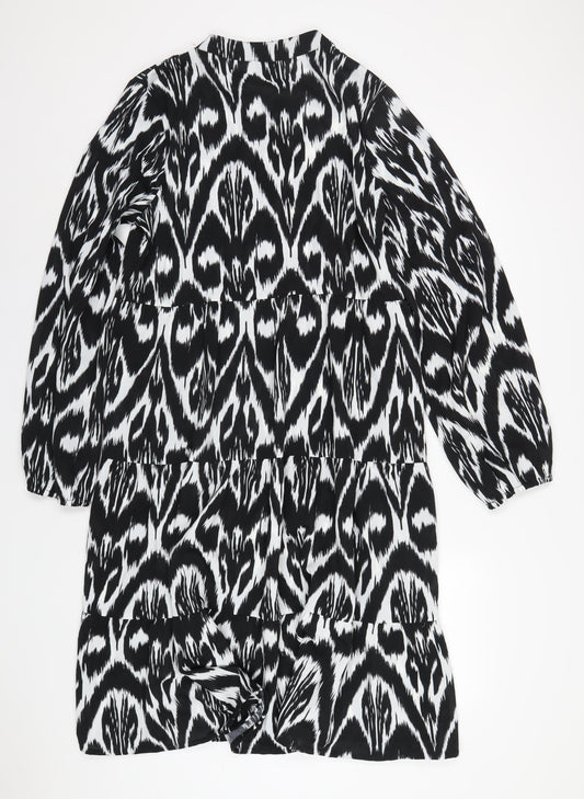 Izabel London Womens Black Geometric Polyester A-Line Size 16 V-Neck Pullover