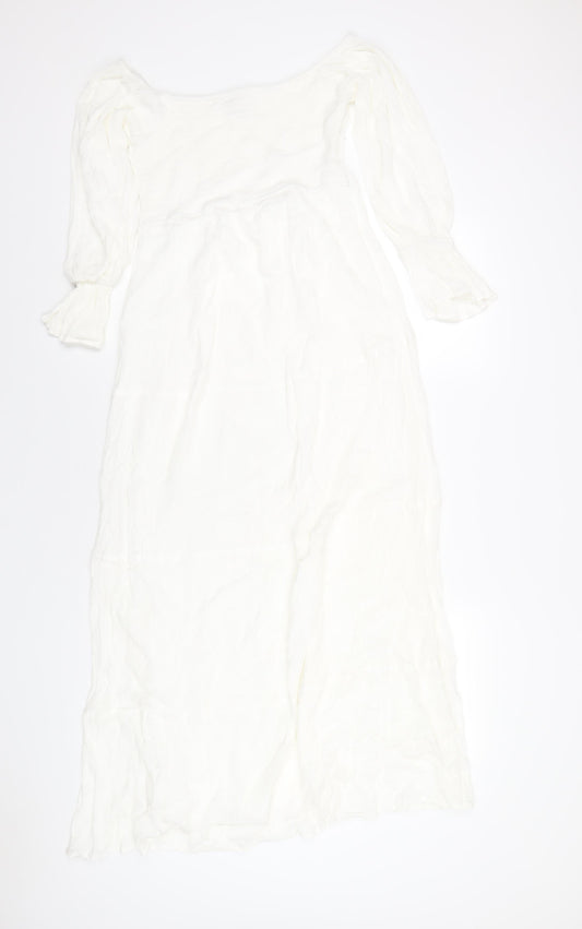 Additional front view of In the Style women’s white viscose a-line, size UK 12, off the shoulder zip
