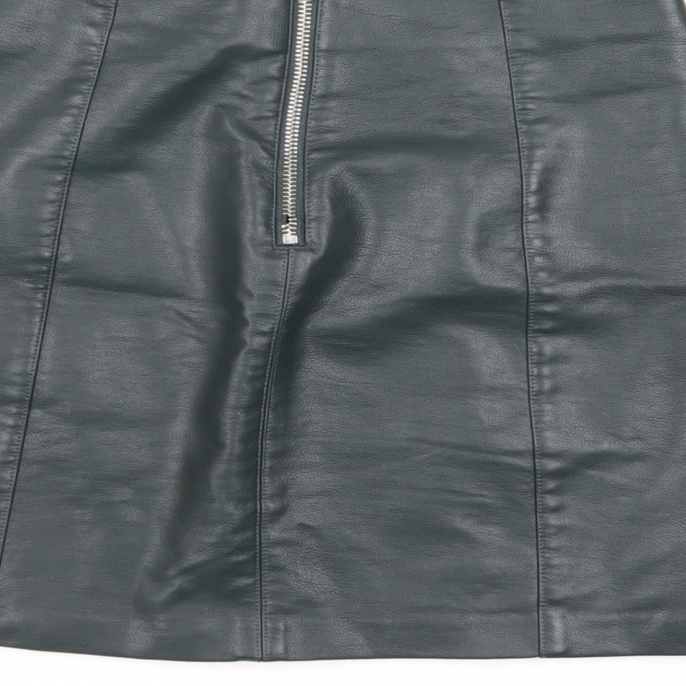 New Look Womens Green Polyurethane Mini Skirt Size 6 Zip - Faux Leather