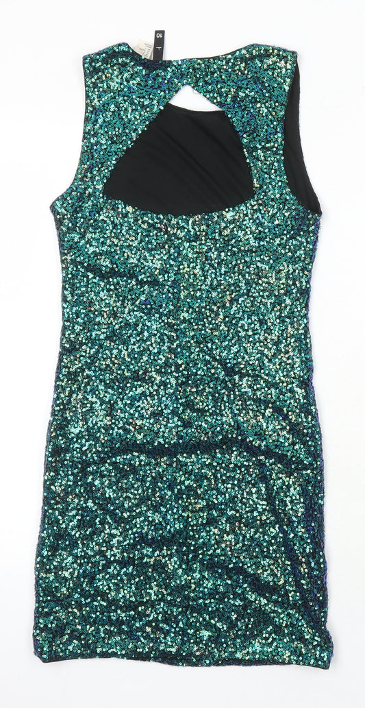 H&M Womens Multicoloured Houndstooth Polyester Shift Size 10 Round Neck - sequined with open back detail