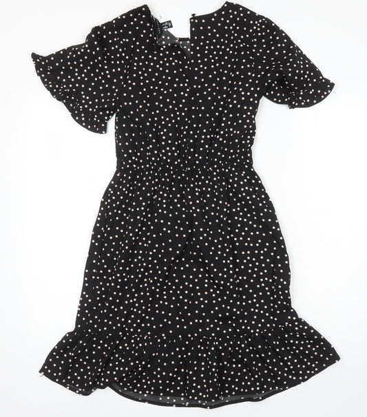 New Look Womens Multicoloured Polka Dot Polyester Fit & Flare Size 6 Round Neck